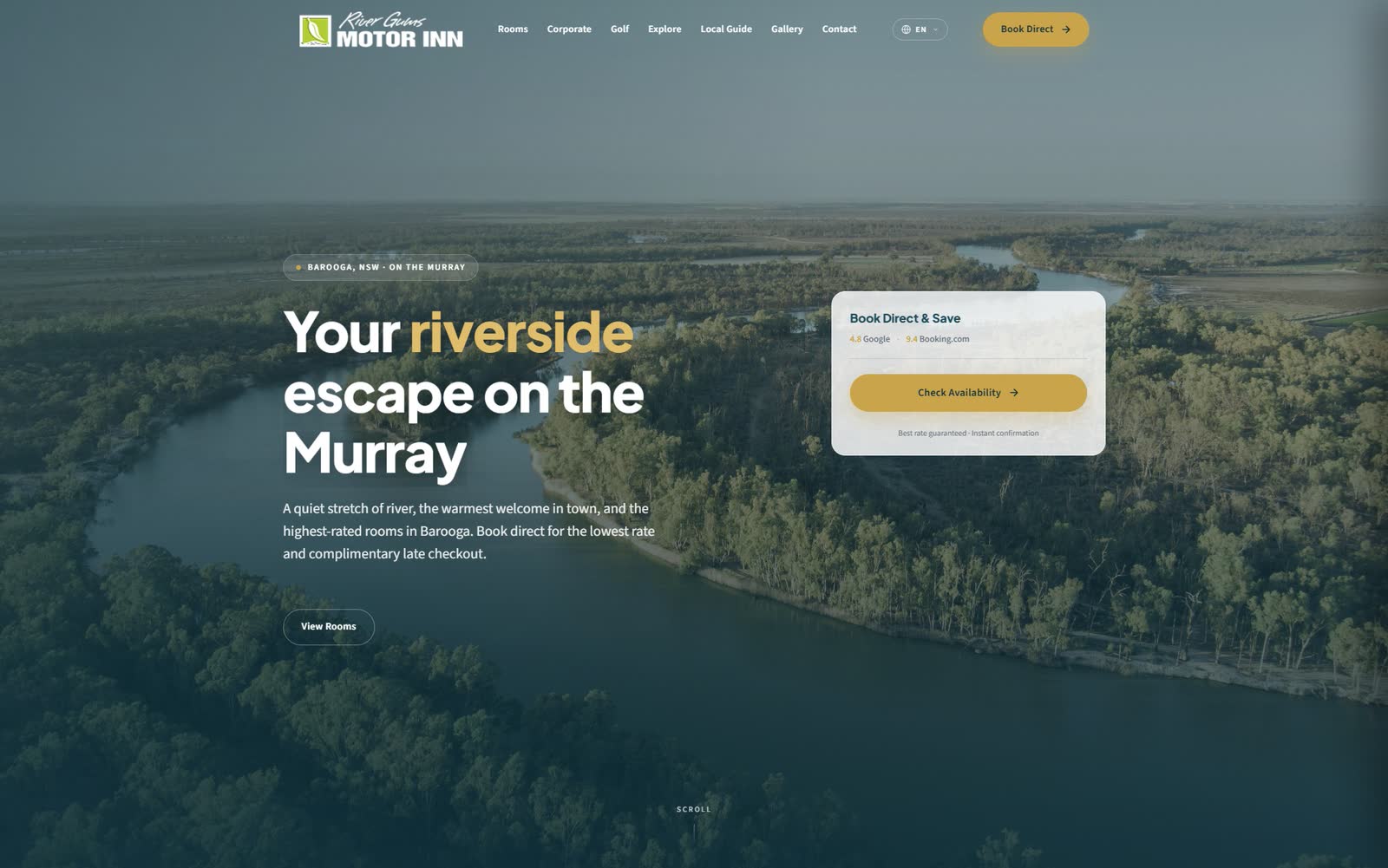 River Gums Motor Inn website on desktop