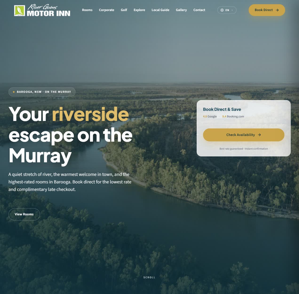 River Gums Motor Inn website on tablet